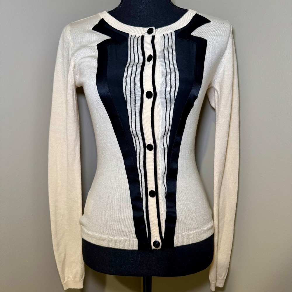 Alice + Olivia Cream and Black Knit Cardigan